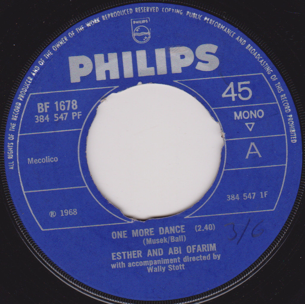 Esther & Abi Ofarim – One More Dance (Philips 1968) 7" vinyl single VG/- jukebox centre