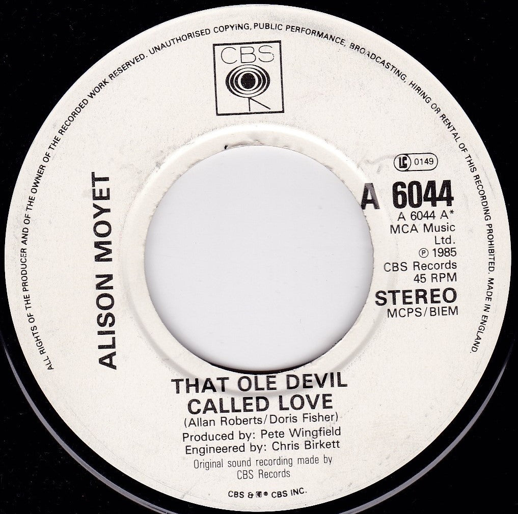 Alison Moyet - That Ole Devil Called Love (CBS 1985) 7" vinyl single VG/- jukebox
