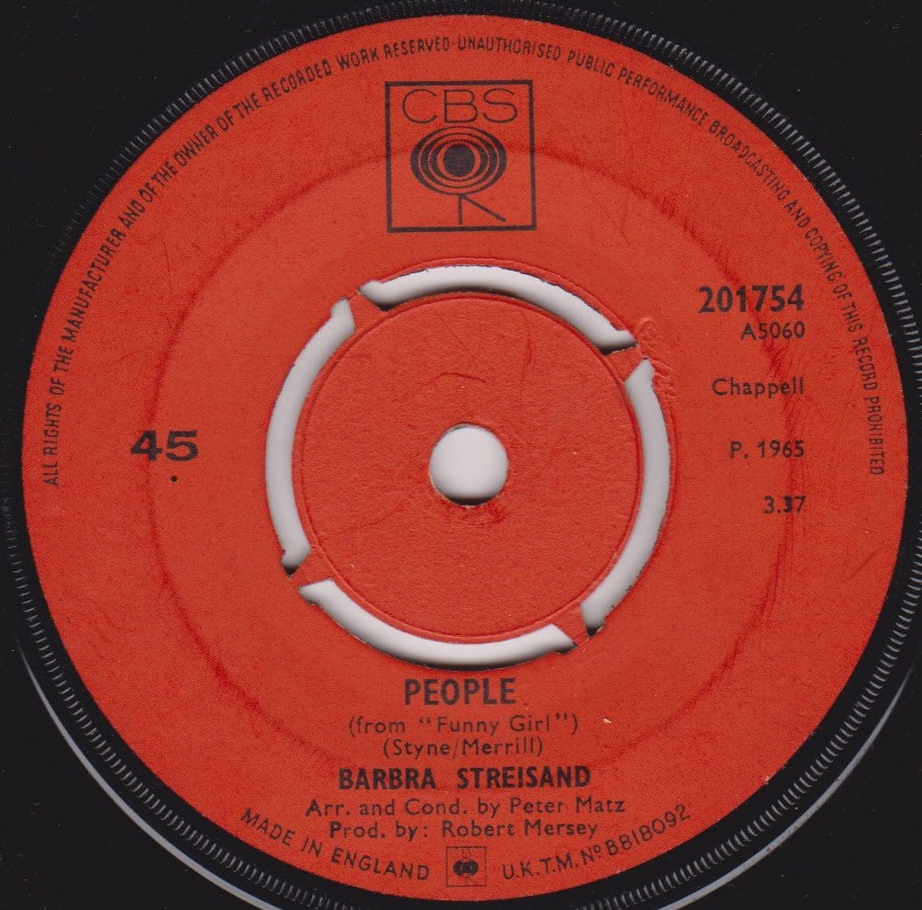 Barbra Streisand – People / Funny Girl (CBS 1965) 7" vinyl single VG/-