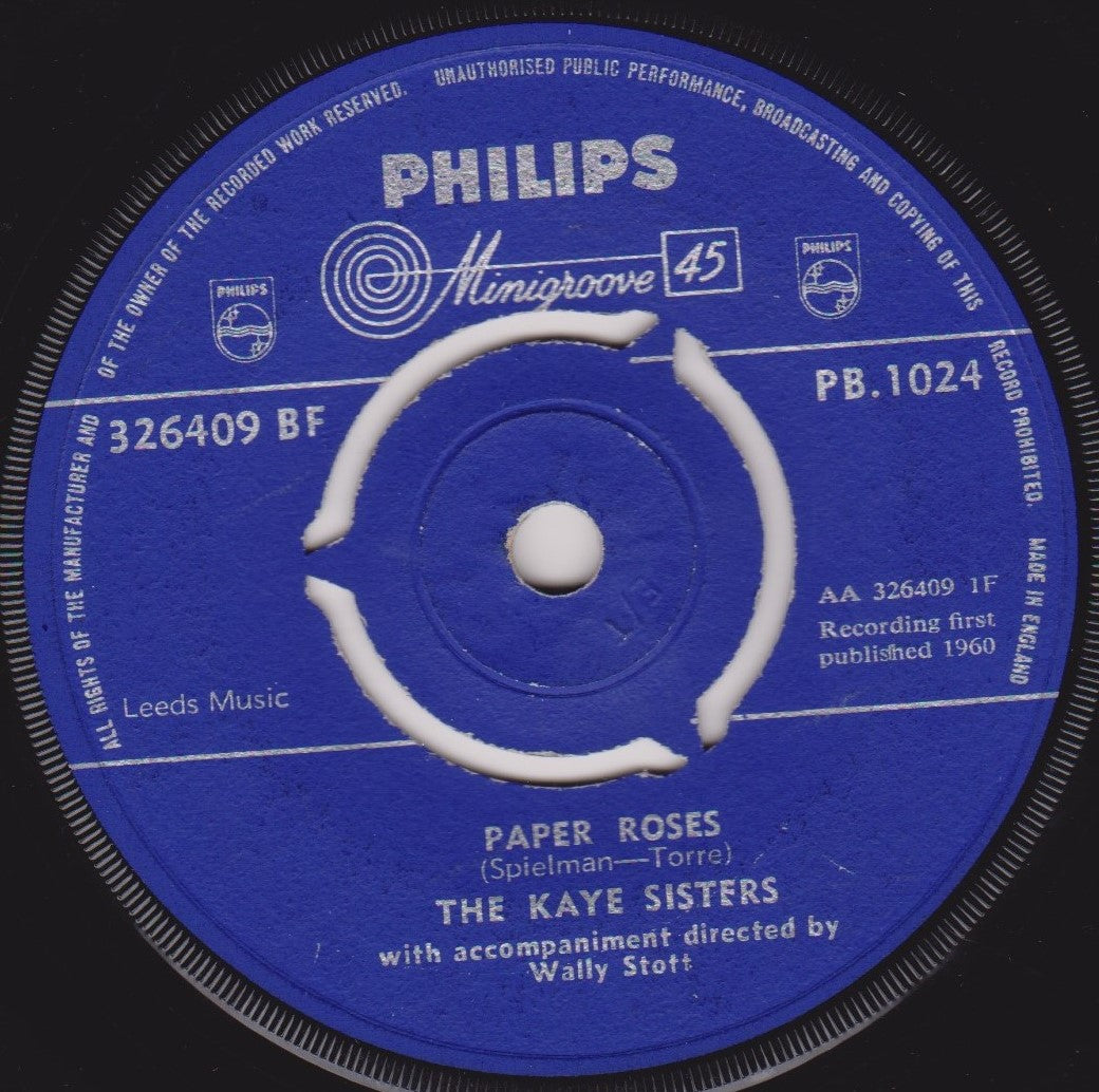 The Kaye Sisters – Paper Roses (Philips 1960) 7" vinyl single VG/-
