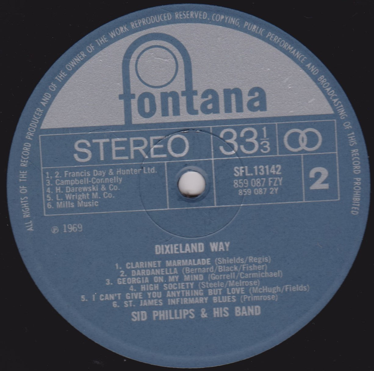 Sid Phillips Band – Dixieland Way (Fontana 1969) 12" vinyl LP VG/VG