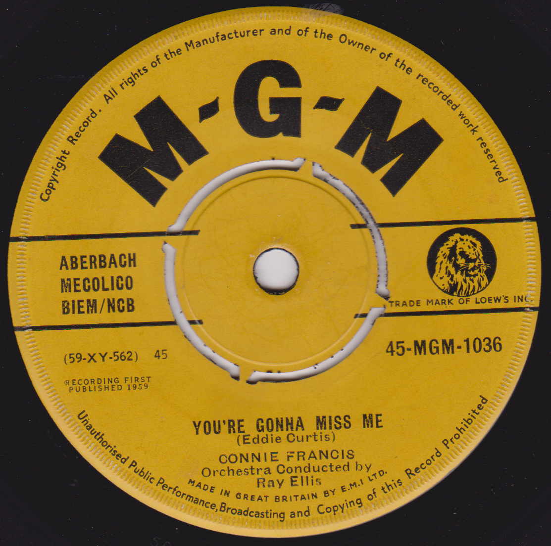 Connie Francis – Plenty Good Lovin' (MGM 1959) 7" vinyl single VG/-