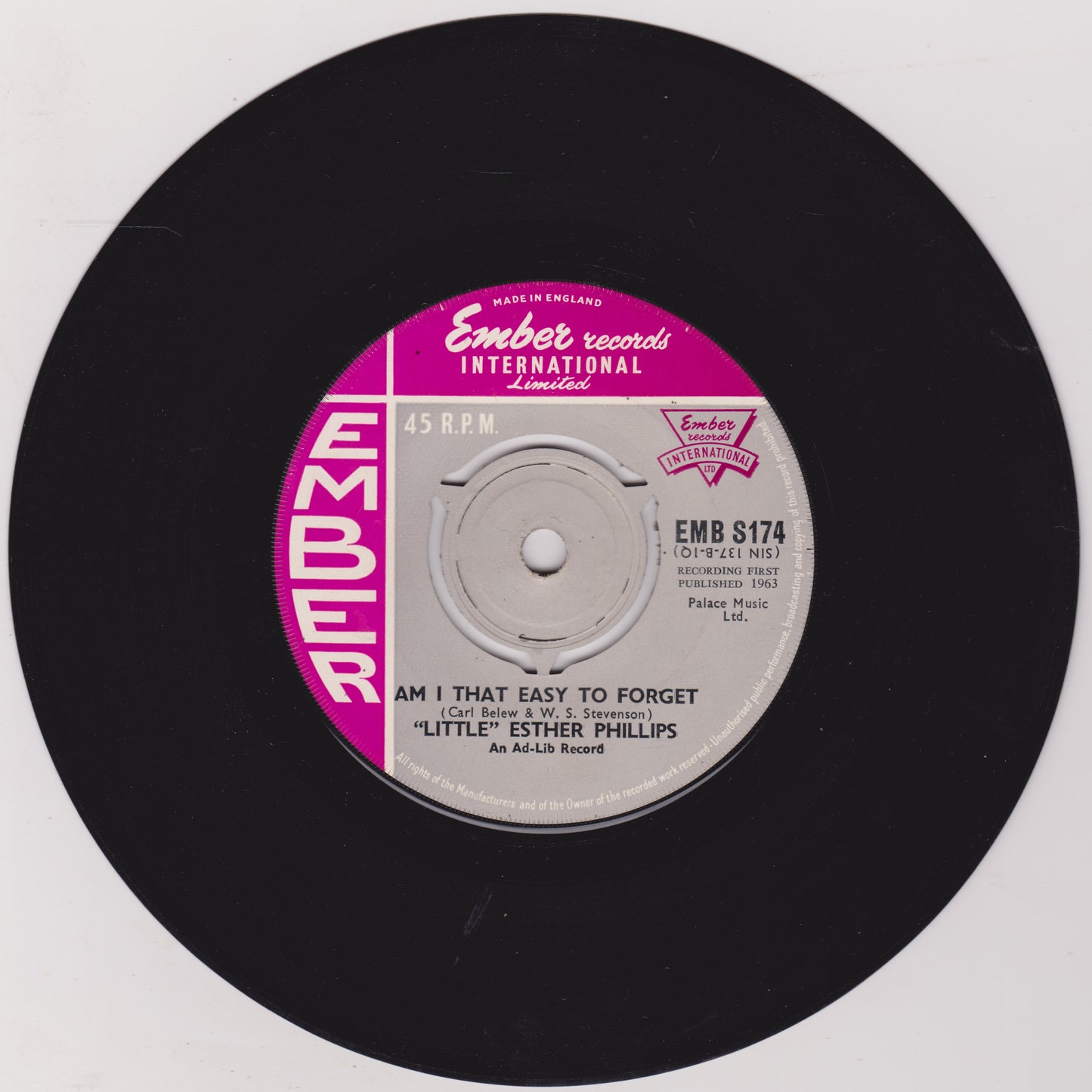 "Little" Esther Phillips – I Really Don't Want To Know (Ember 1963) 7" vinyl single VG/-