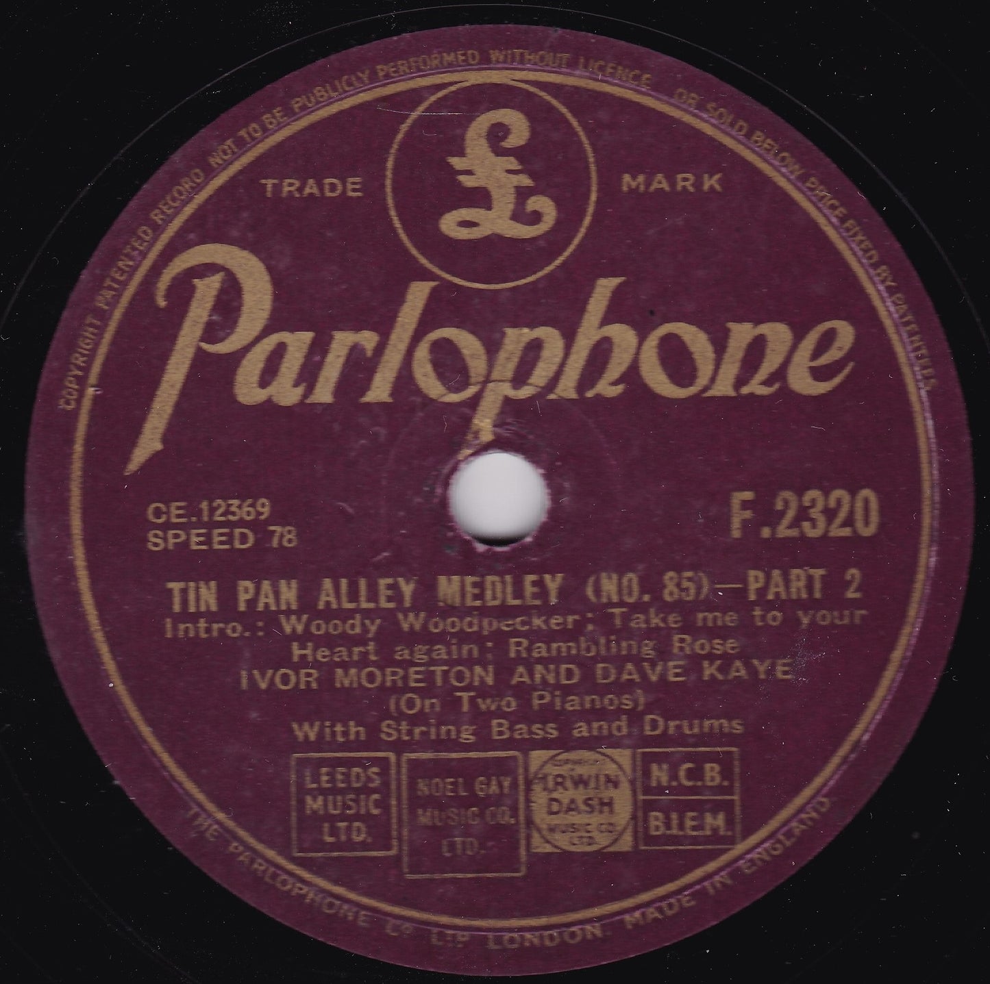 Ivor Moreton And Dave Kaye – Tin Pan Alley Medley (No. 85) 10" shellac VG/-
