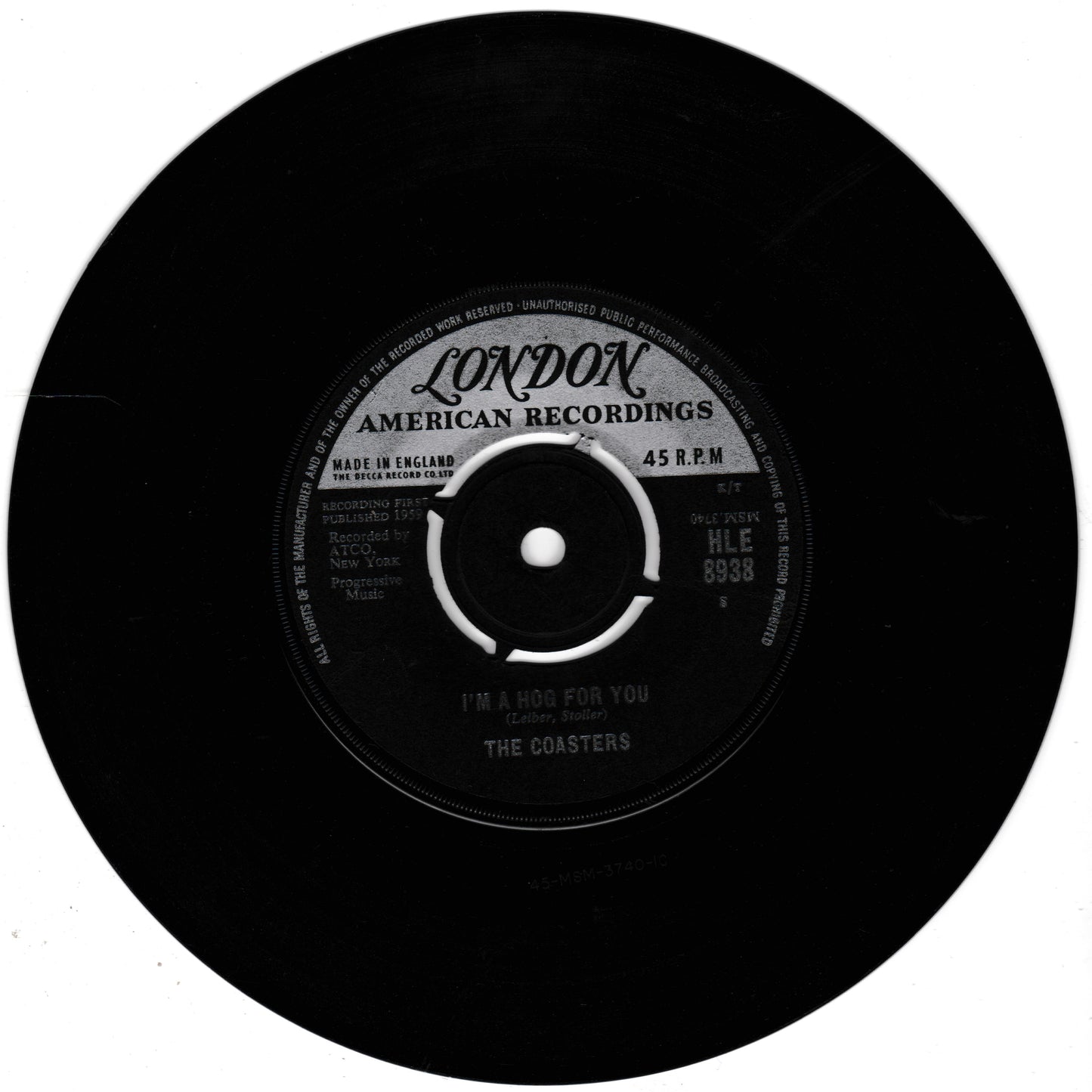 Black vinyl record with 'London American Recordings' label on a white background