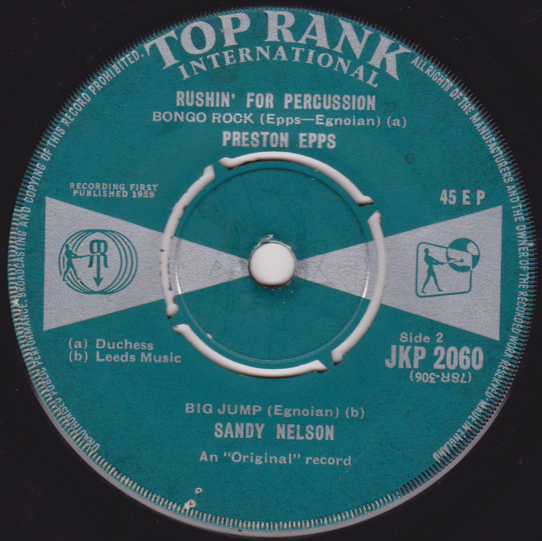 Sandy Nelson / Preston Epps – Rushin' For Percussion (Top Rank 1955) 7" vinyl EP G/-