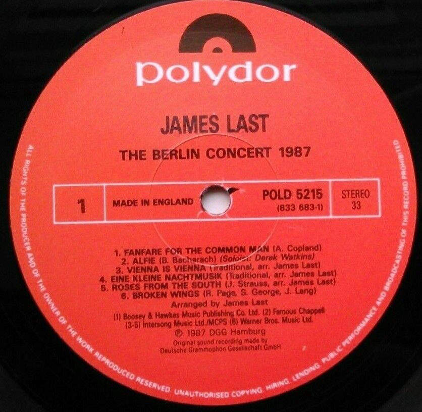 James Last – Berlin Concert (Polydor, 1987) 12" vinyl LP EX/VG