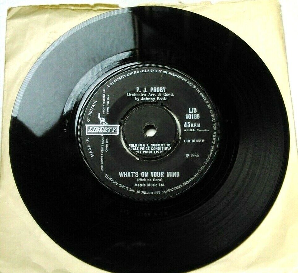 P. J. Proby – I Apologise (Liberty, 1965) 7" vinyl single VG/-