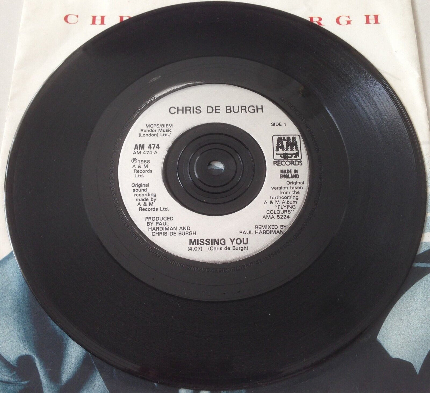Chris de Burgh - Missing You (A&M, 1988) 7" vinyl single VG/-