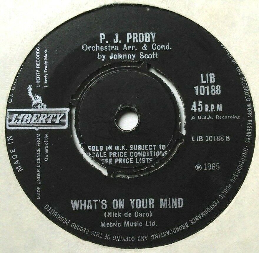 P. J. Proby – I Apologise (Liberty, 1965) 7" vinyl single VG/-