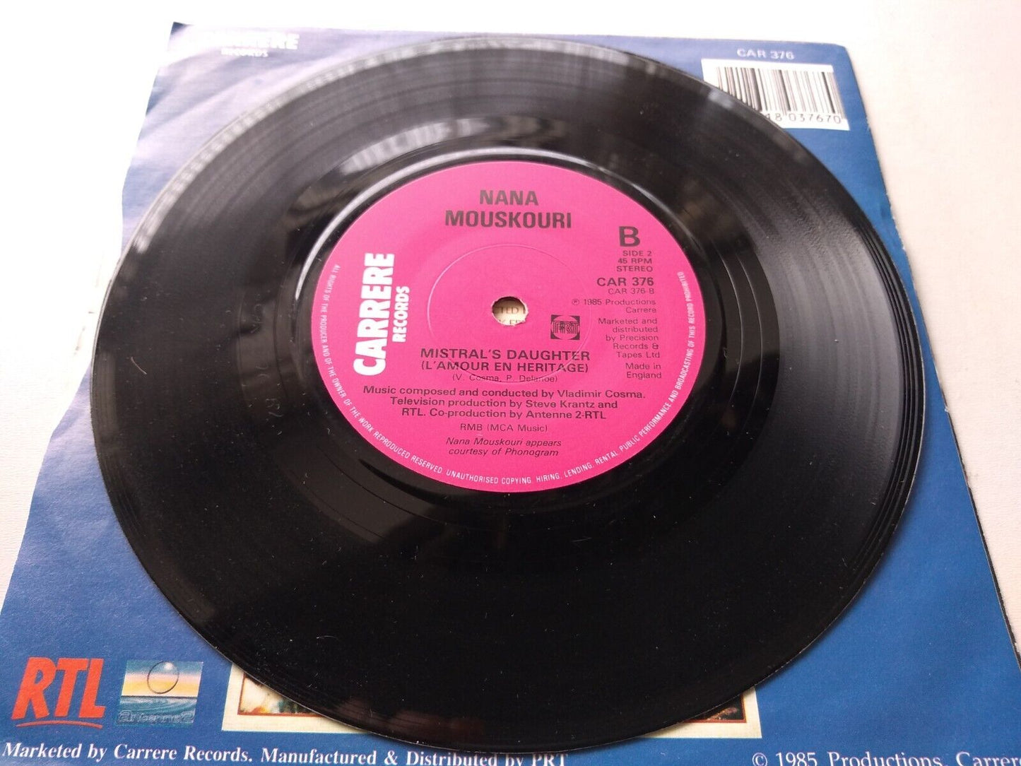 Nana Mouskouri – Only Love (Carrere, 1985) 7" vinyl P/S single VG/VG