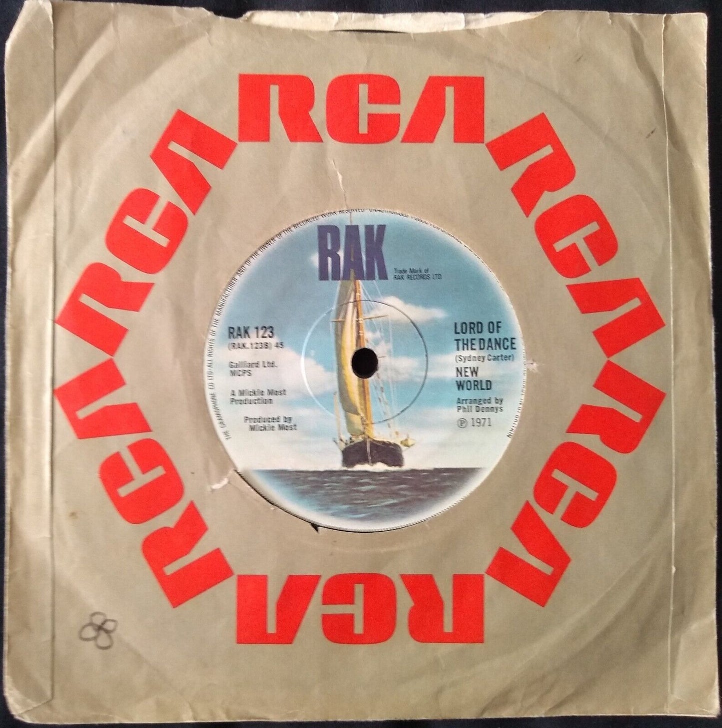 New World - Kara Kara/Lord Of The Dance (RAK 1971) 7” vinyl single VG/-