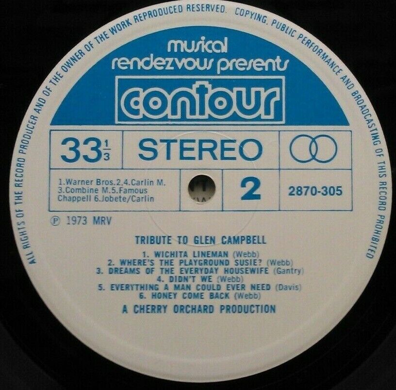 Mark Duffy – Tribute To Glen Campbell (Contour, 1973) 12" vinyl LP VG/VG
