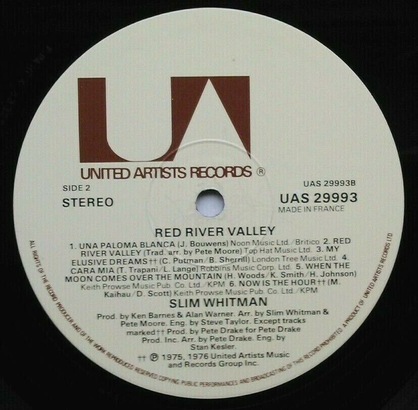 Slim Whitman – Red River Valley (UA, 1976) 12" vinyl LP VG/VG
