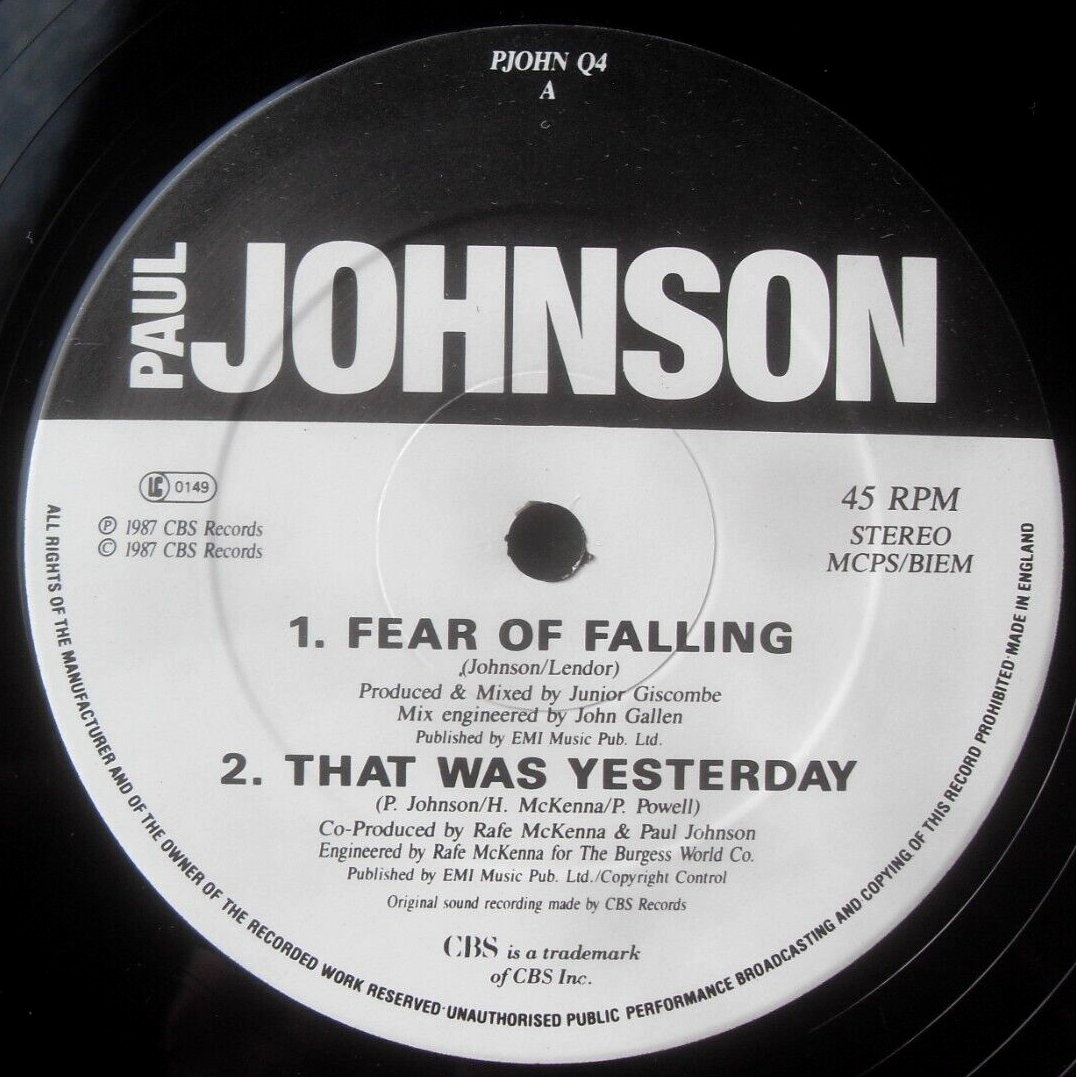 Paul Johnson - Fear Of Falling (CBS 1987) 12" vinyl single ltd ed 4 track VG/VG