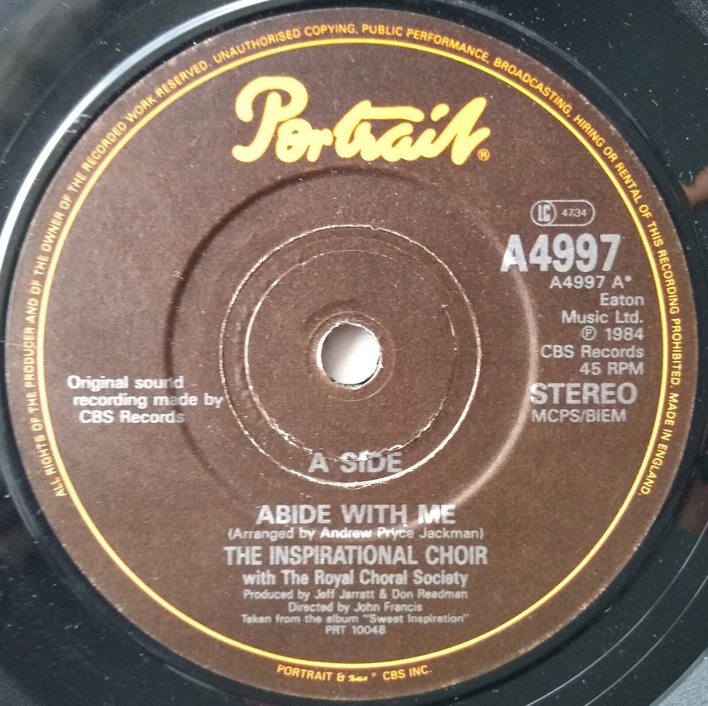 The Inspirational Choir - Abide With Me (Portrait 1985) 7" vinyl single VG/-