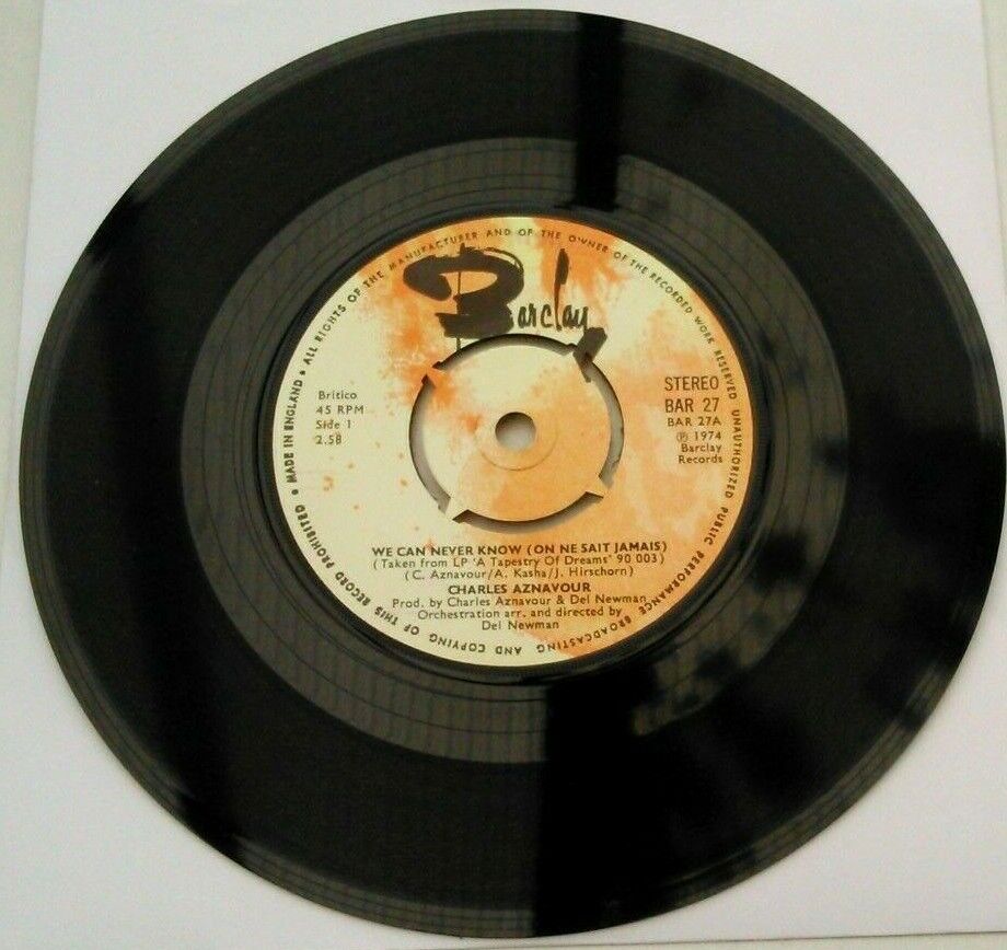 Charles Aznavour – We Can Never Know (Barclay 1974) 7" vinyl single VG/-