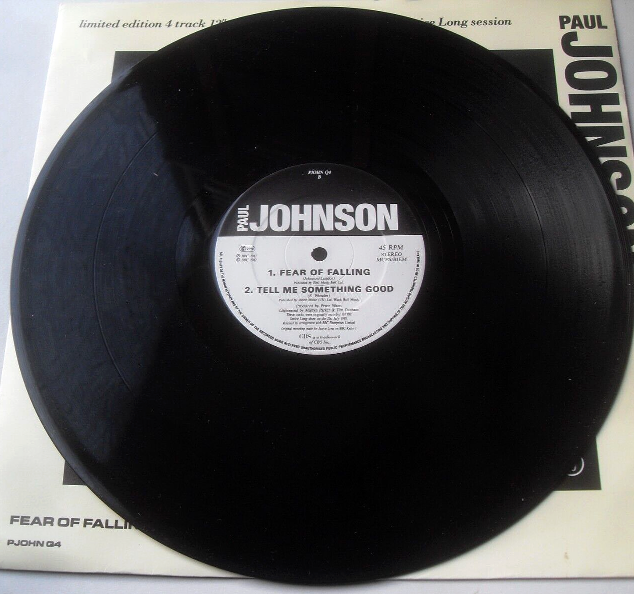Paul Johnson - Fear Of Falling (CBS 1987) 12" vinyl single ltd ed 4 track VG/VG