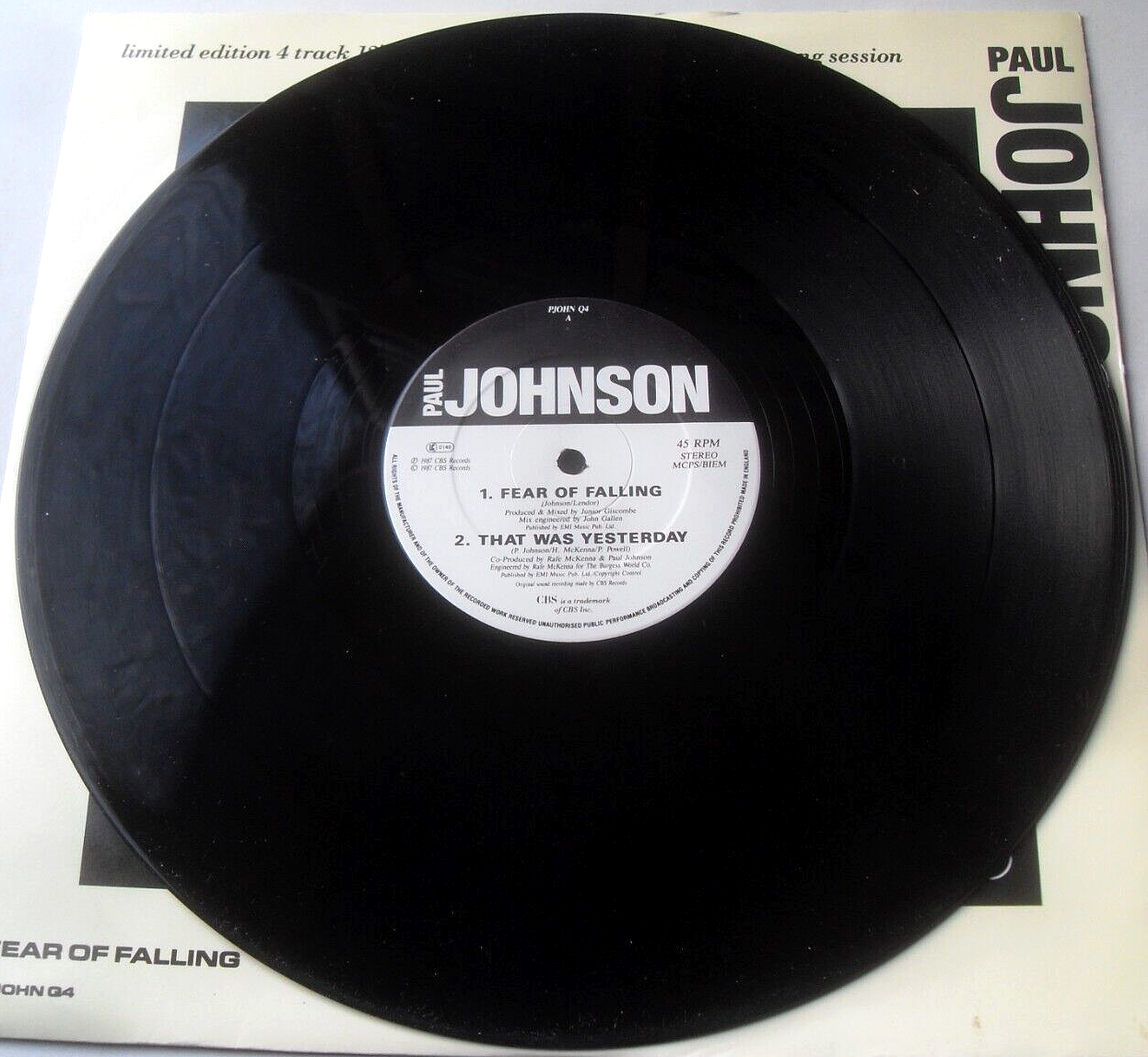 Paul Johnson - Fear Of Falling (CBS 1987) 12" vinyl single ltd ed 4 track VG/VG