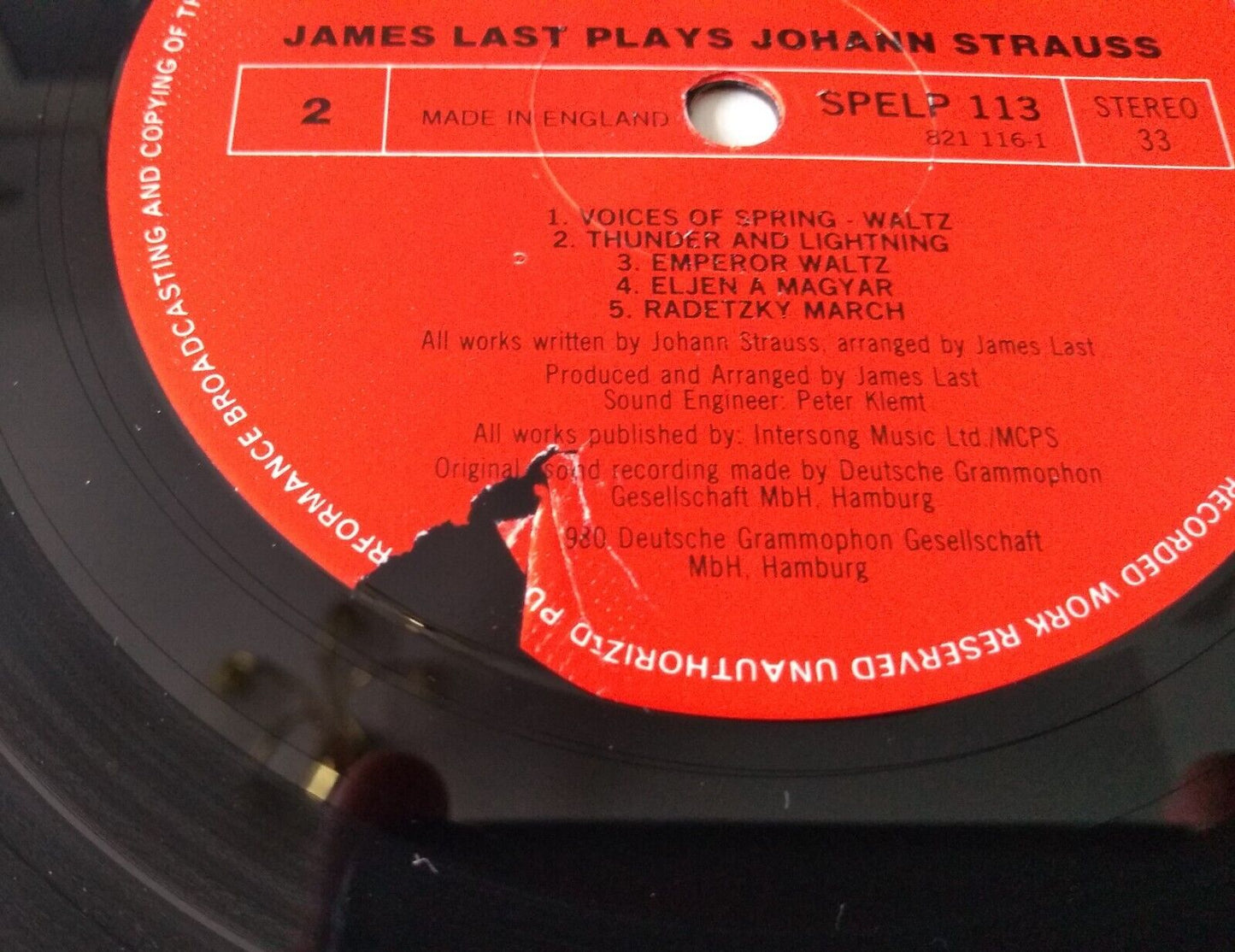 James Last – Roses From The South - James Last Plays Johann Strauss 12" LP VG