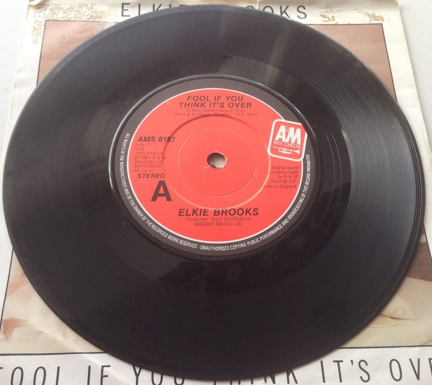 Elkie Brooks - Fool If You Think It’s Over (A&M 1981) 7" vinyl single VG/G+