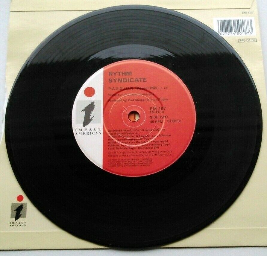 Rythm Syndicate - P.A.S.S.I.O.N. (1991) 7" vinyl P/S single VG/VG