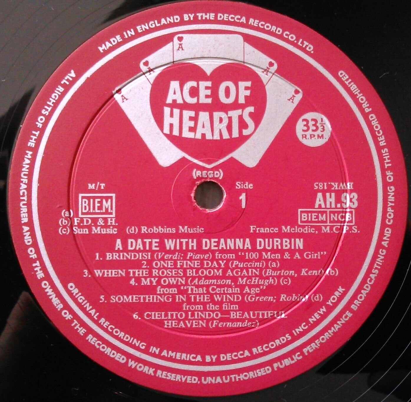 Deanna Durbin – A Date With Deanna Durbin (Decca, 1965) 12" vinyl LP VG/VG