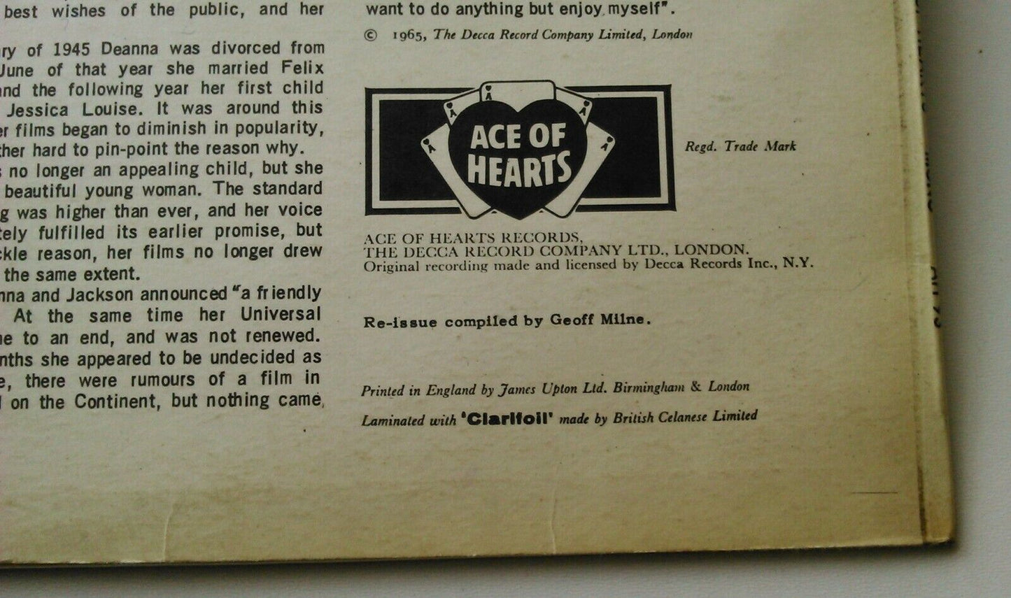 Deanna Durbin – A Date With Deanna Durbin (Decca, 1965) 12" vinyl LP VG/VG