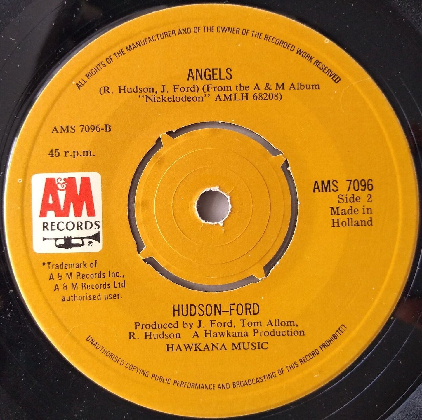 Hudson-Ford - Burn Baby Burn (A&M 1974) 7" vinyl single VG/-