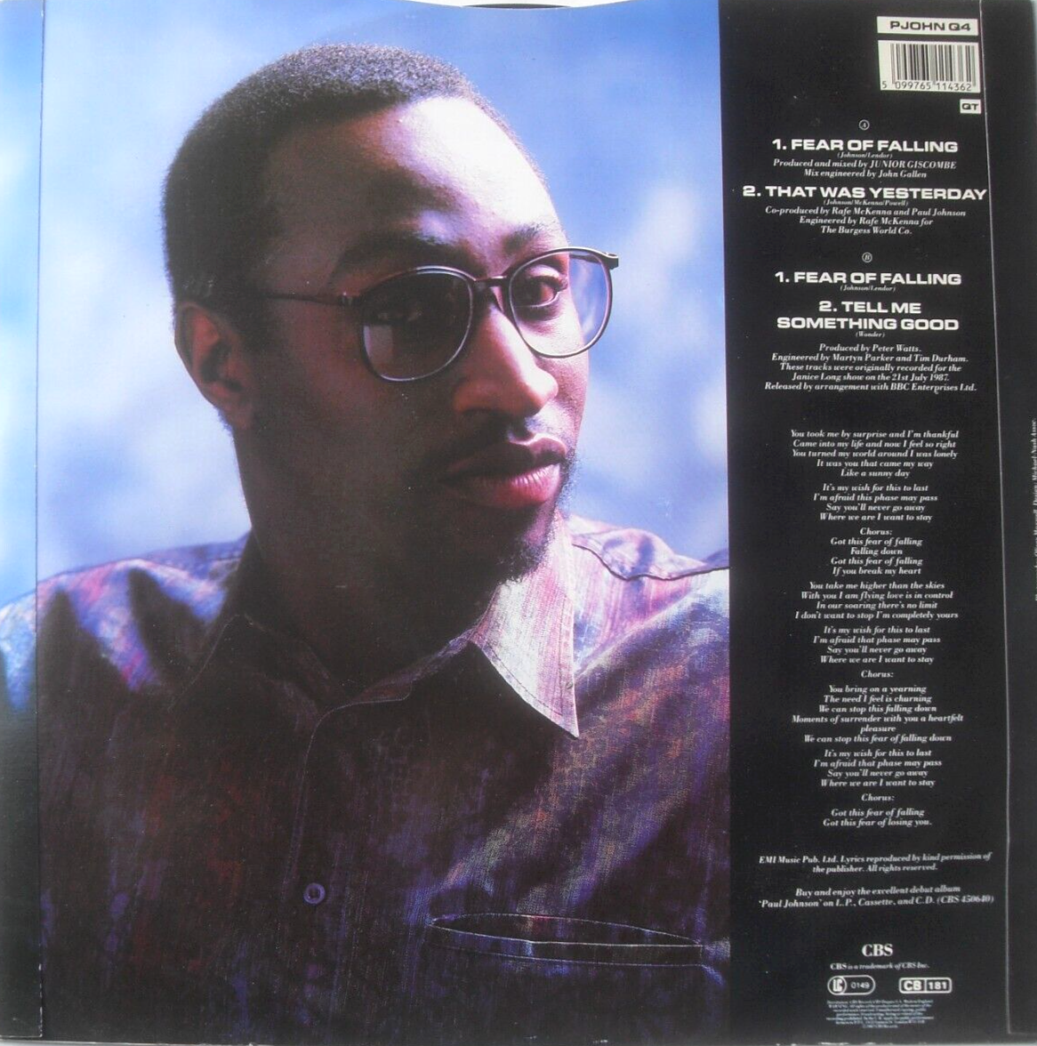 Paul Johnson - Fear Of Falling (CBS 1987) 12" vinyl single ltd ed 4 track VG/VG