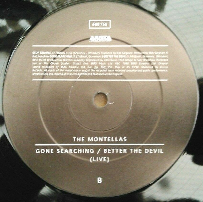The Montellas – Stop Talking (Extended) (Arista, 1988) 12" vinyl single VG/VG
