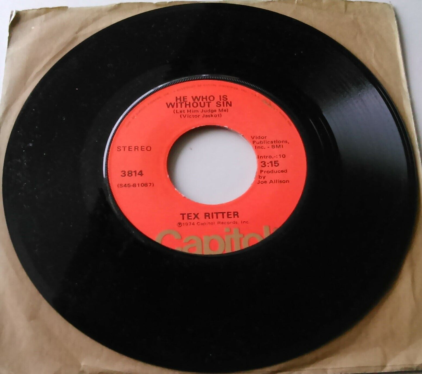 Tex Ritter – The Americans (Capitol, 1974) 7" vinyl US single VG/G