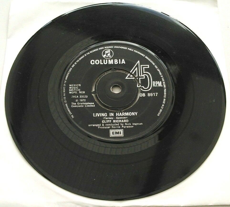 Cliff Richard - Living In Harmony (Columbia, 1972) 7" vinyl single VG/-