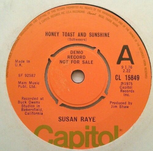 Susan Raye - Honey Toast And Sunshine (Capitol,1976) 7" vinyl single VG/VG promo