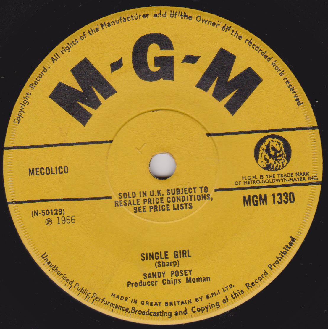 Sandy Posey – Single Girl (MGM 1966) 7" vinyl single VG/-
