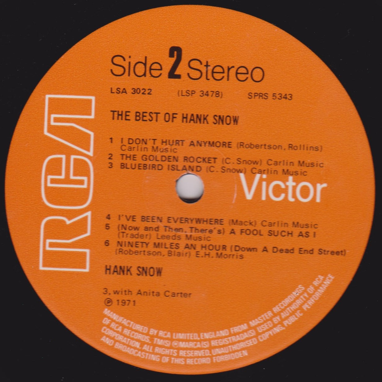 Hank Snow – The Best Of (RCA 1971) 12" vinyl LP VG/VG