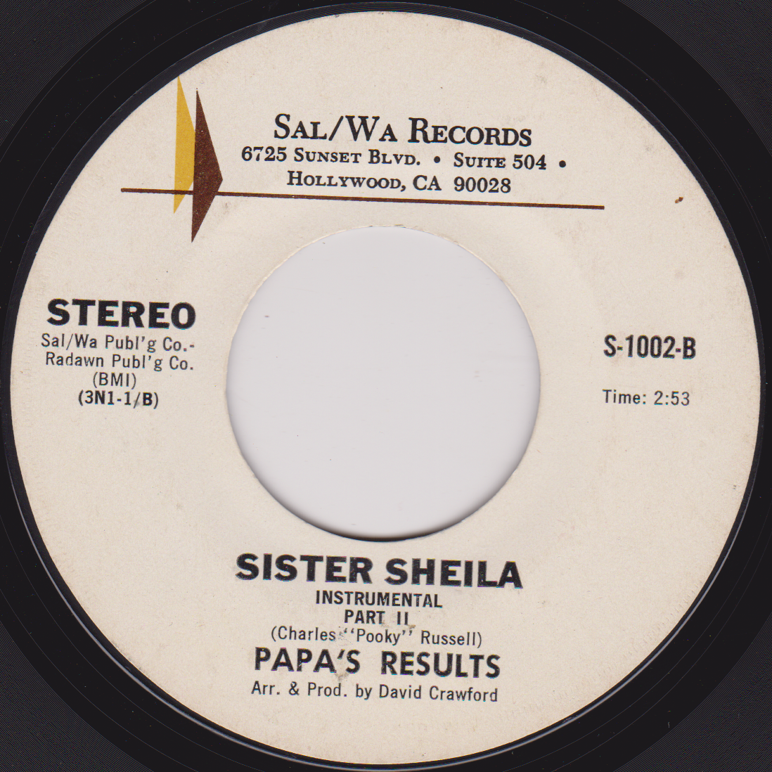Papa's Results – Sister Sheila (Sal / Wa Records 1975) 7" vinyl US single G+/- jukebox