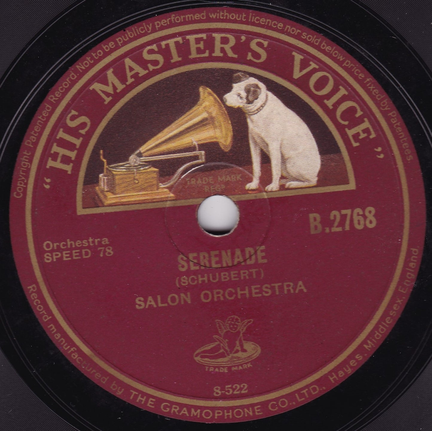 Salon Orchestra – Serenade (HMV) 10" shellac VG/G+