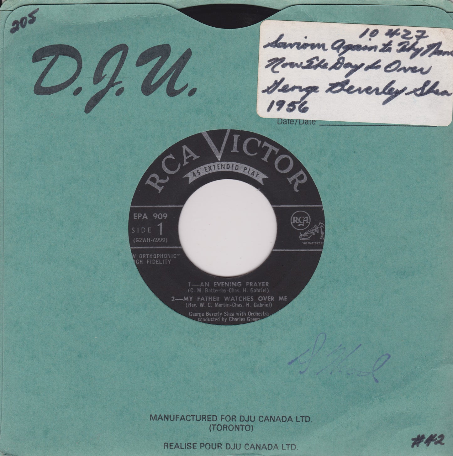 George Beverly Shea - An Evening Prayer (RCA Victor) 7" vinyl EP VG/- Canada jukebox