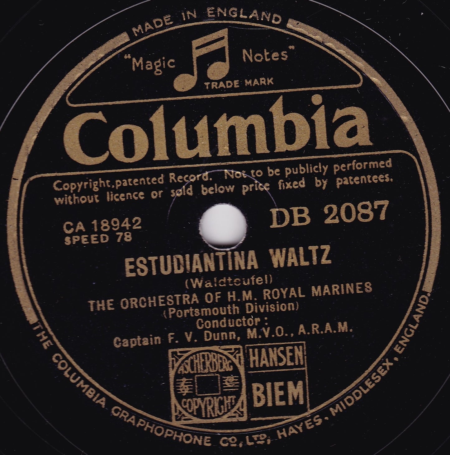 Orchestra Of H. M. Royal Marines - The Skaters Waltz (Columbia) 10" shellac VG/-