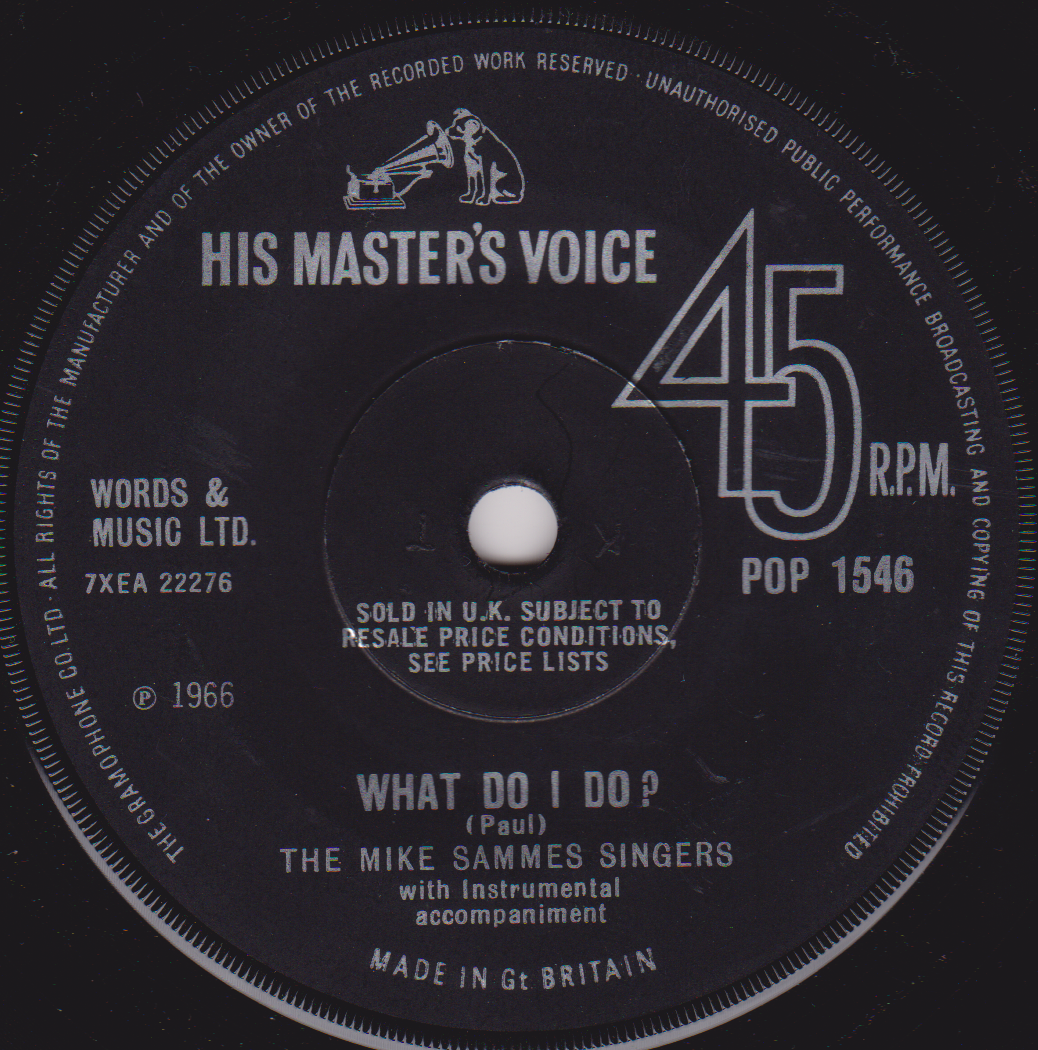 The Mike Sammes Singers – Somewhere My Love (HMV 1966) 7" vinyl single VG/-