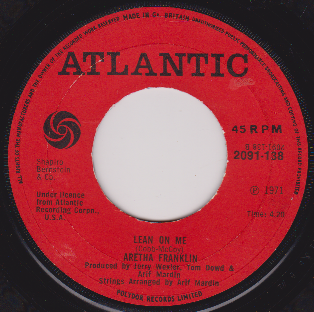 Red vinyl record label with 'Atlantic' branding and song details