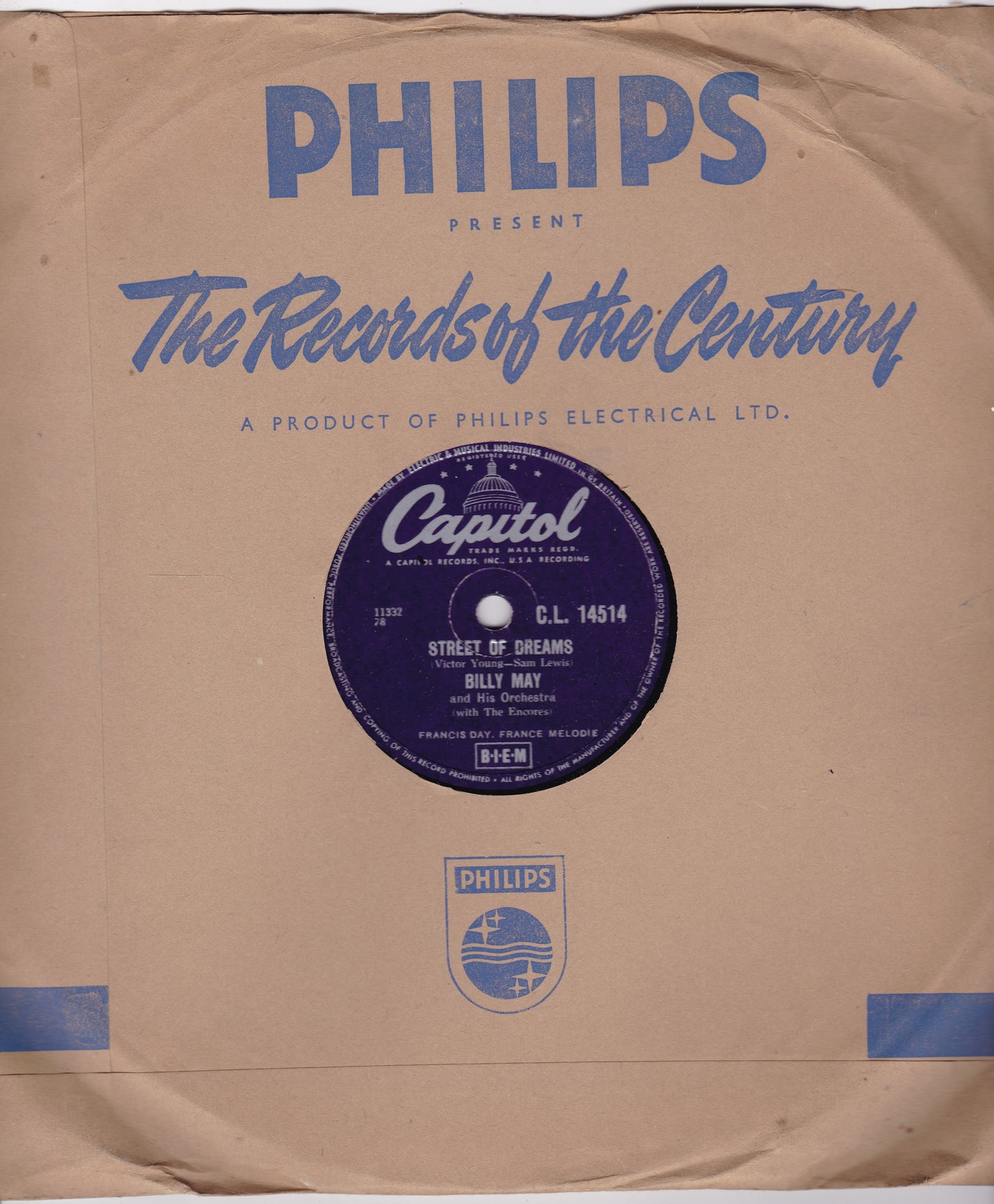 Billy May & His Orchestra – Street Of Dreams / Por Favor 10" shellac VG