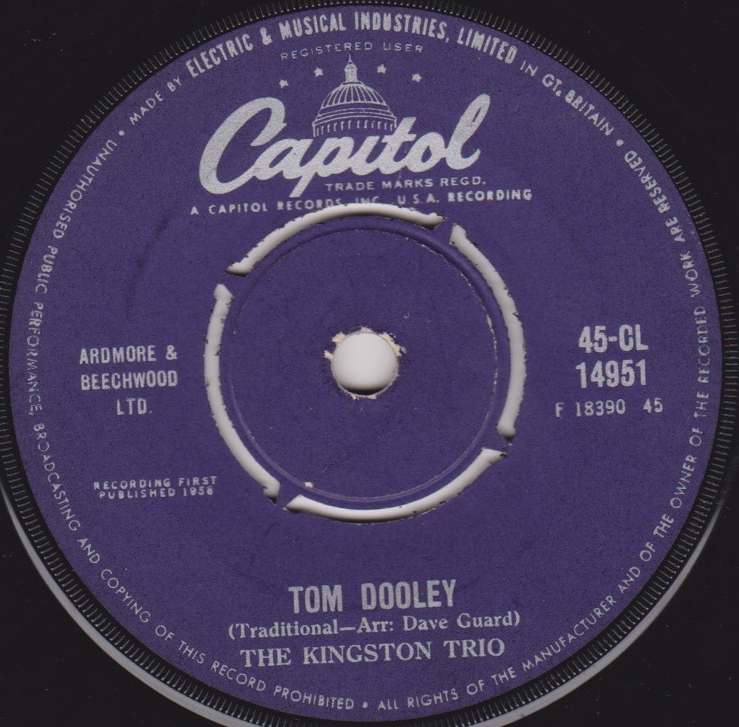 The Kingston Trio – Tom Dooley (Capitol 1959) 7" vinyl single VG/-