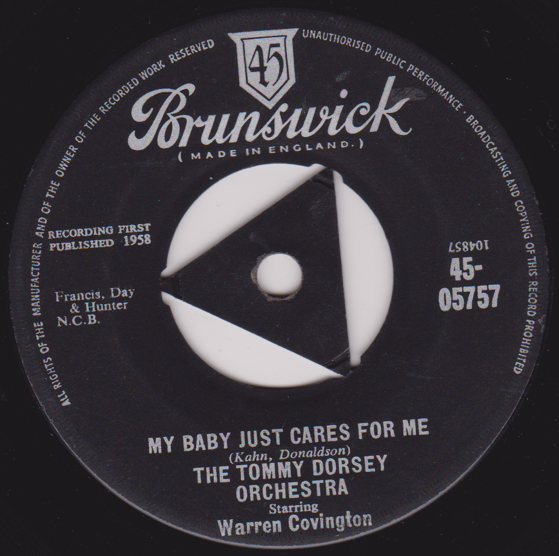The Tommy Dorsey Orchestra - Tea For Two Cha Cha (Brunswick 1958) 7" vinyl single VG/-