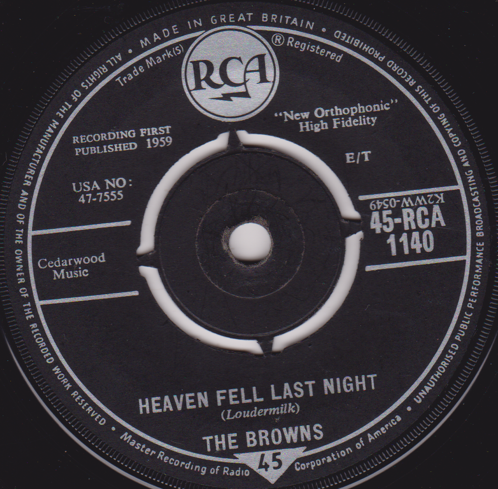 The Browns – The Three Bells (RCA 1959) 7" vinyl single G+/-
