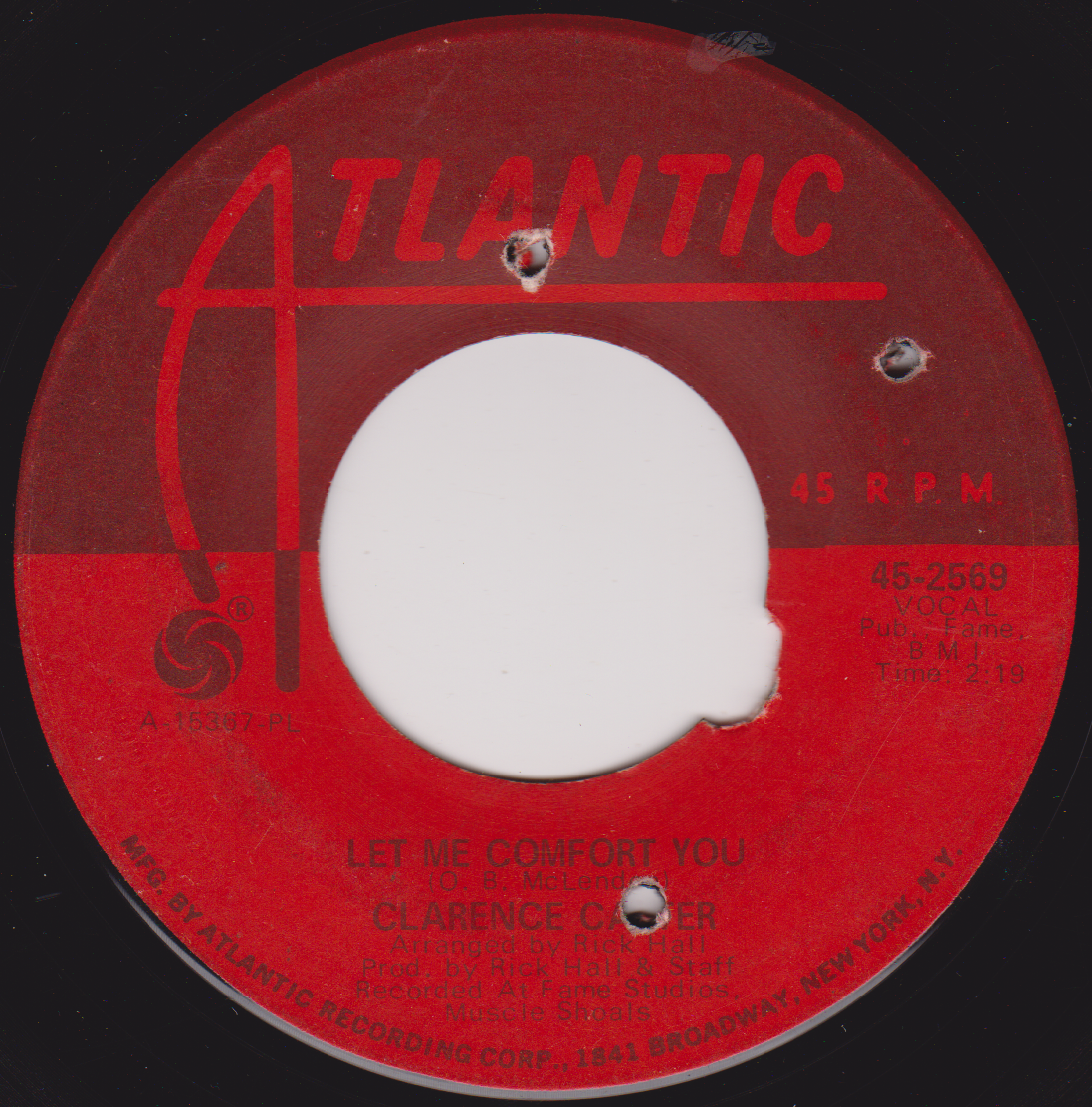 Clarence Carter – Too Weak To Fight (Atlantic 1968) 7" vinyl US single VG/-