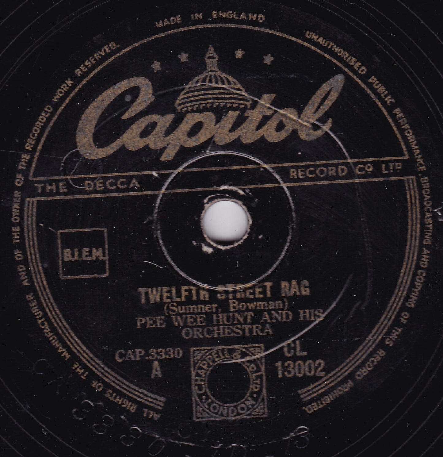 Pee Wee Hunt And His Orchestra – Twelfth Street Rag (1948) 10" shellac VG/-