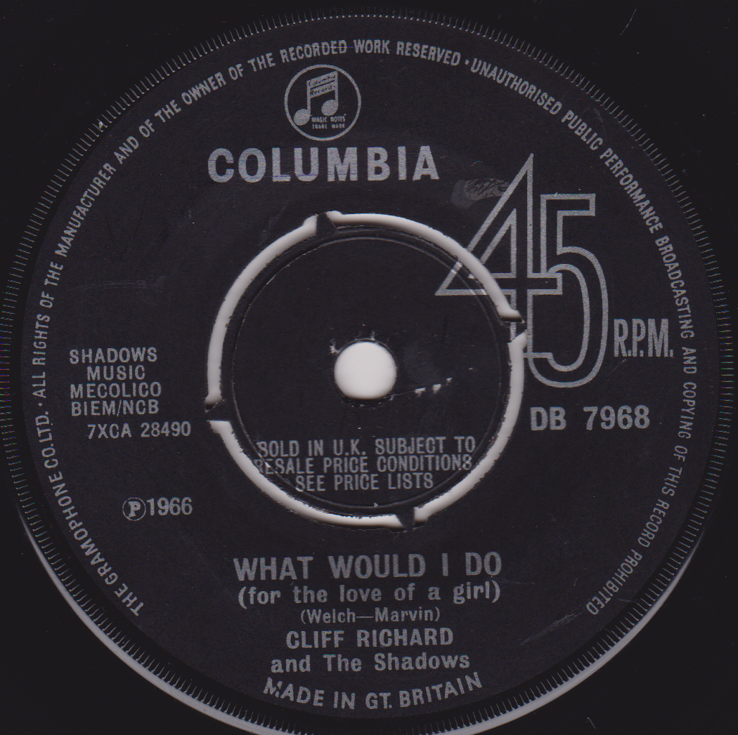 Record label of a Columbia 45 RPM record with text and music notes.