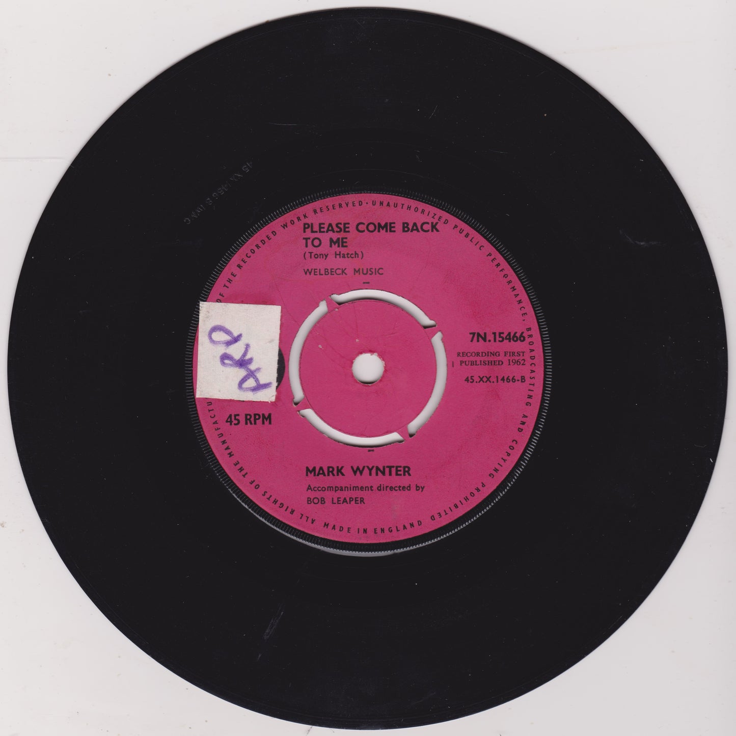 Mark Wynter – Venus In Blue Jeans (Pye 1962) 7" vinyl single VG/-